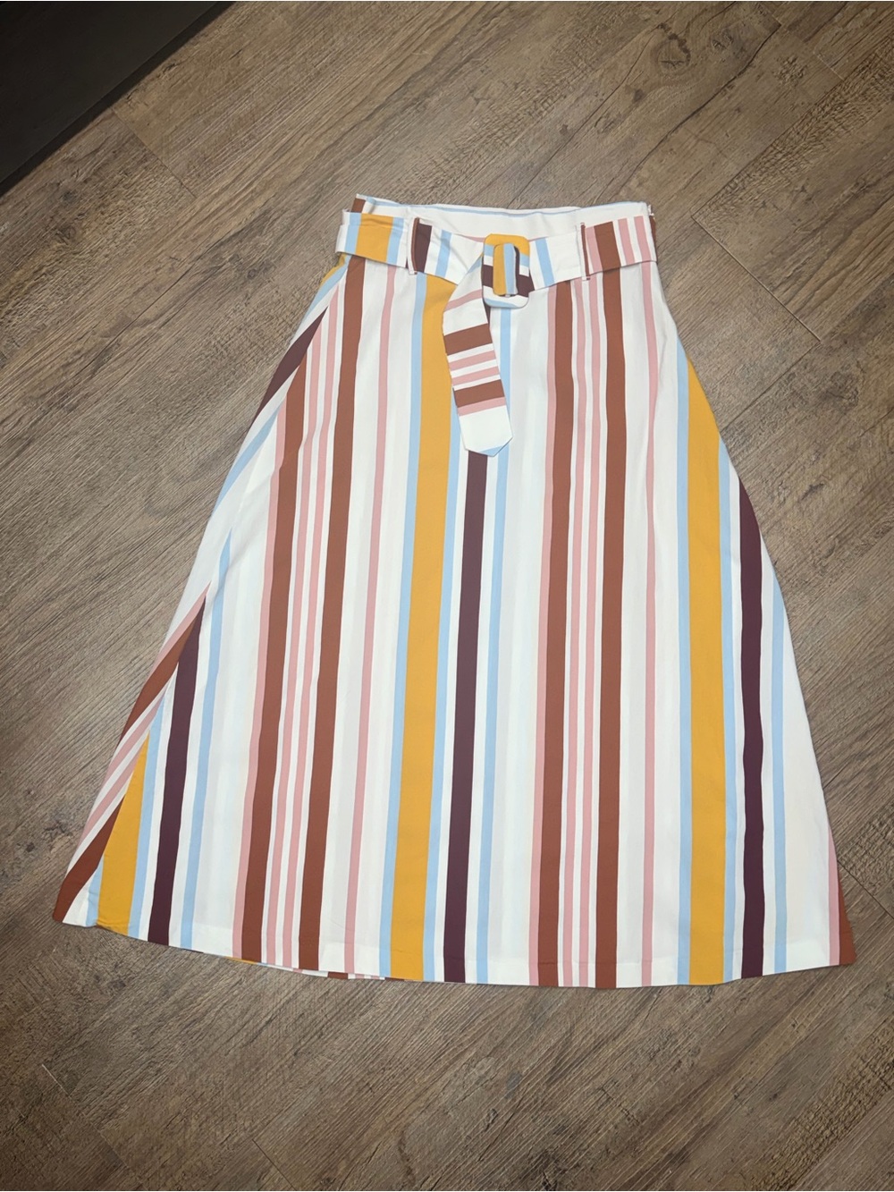 Zara Striped A-Line belted Skirt in colorful stripe size XS